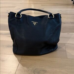 Prada black Textured Leather Shoulder Bag